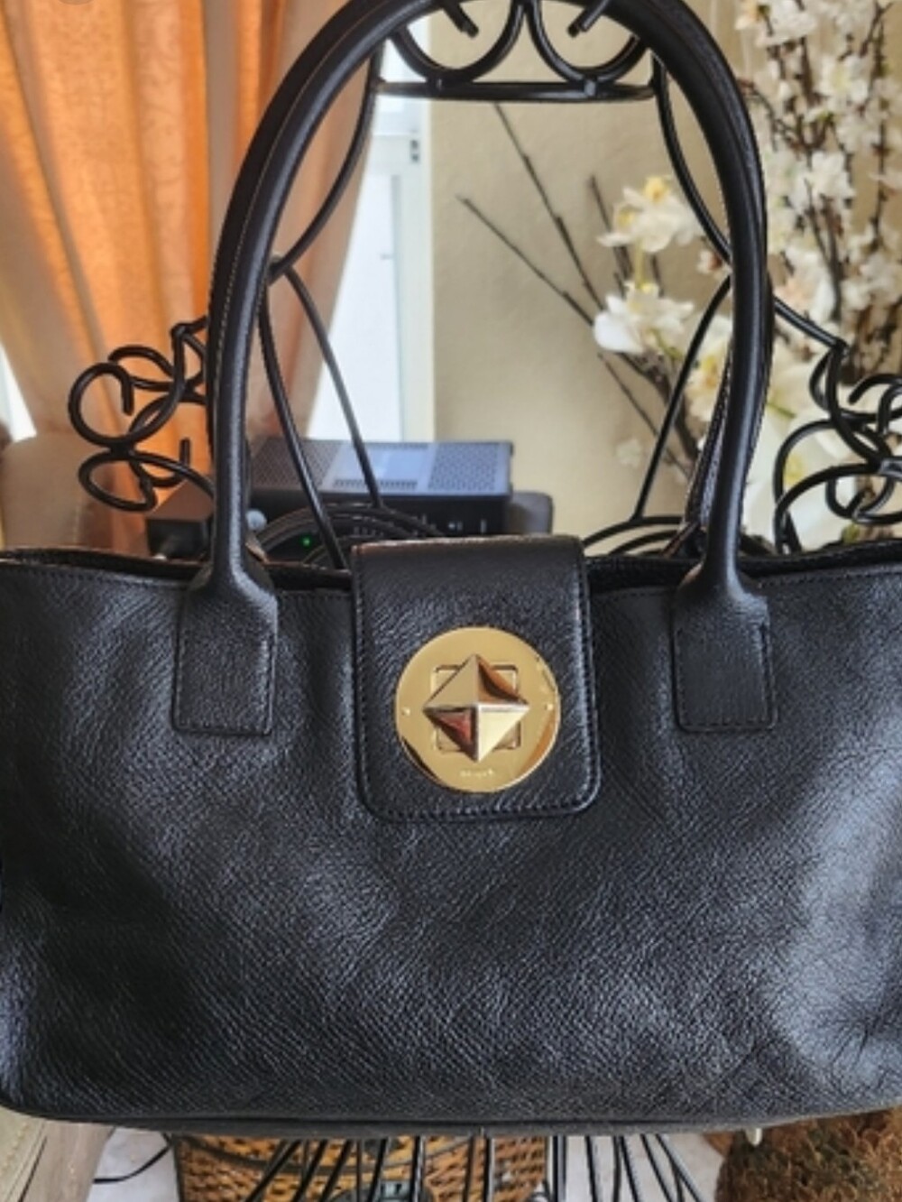 Kate Spade Black Leather Tote .. Some Hardware Scratches And Corner Wear.